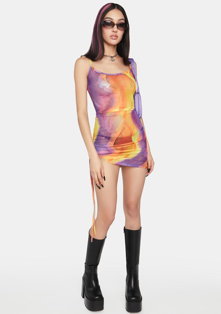 O Mighty Sunset Print Sheer Mesh Mini Dress - Multi Dolls Kill O Mighty Sunset Print Sheer Mesh Mini Dress - Multi Dolls Kill