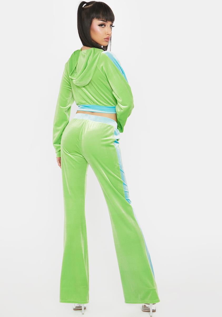 Cropped Contrast Velour Tracksuit Set Green/Blue Dolls Kill