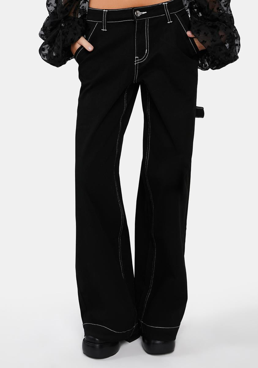 Delia's Twill Low Rise Wide Leg Carpenter Pants - Black – Dolls Kill