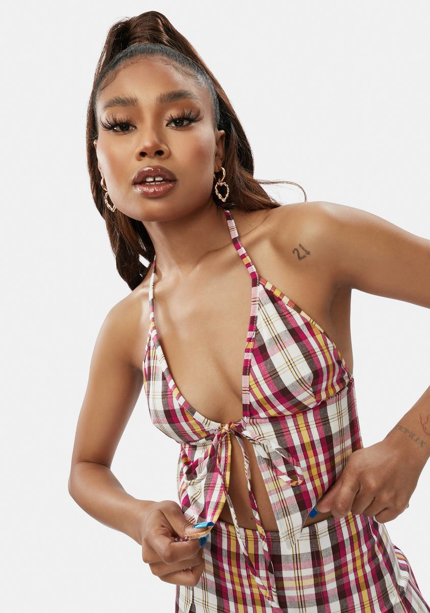 Plaid Pain Proof Halter Crop Top,Specials : American Fashion Style Bags On Sale Plaid Pain Proof Halter Crop Top,Specials : American Fashion Style Bags On Sale