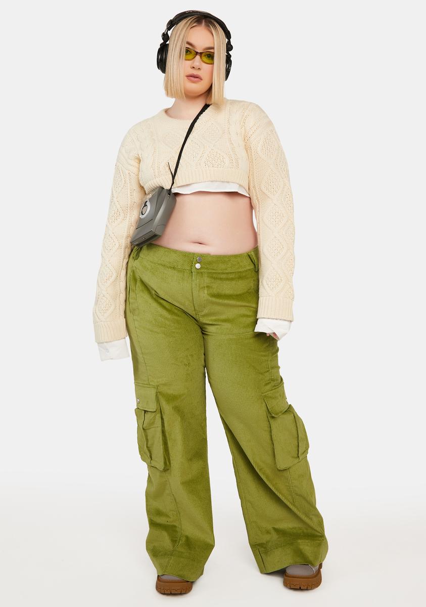 Plus Size Delia's Corduroy Low Waist Baggy Cargo Pants Green/Olive