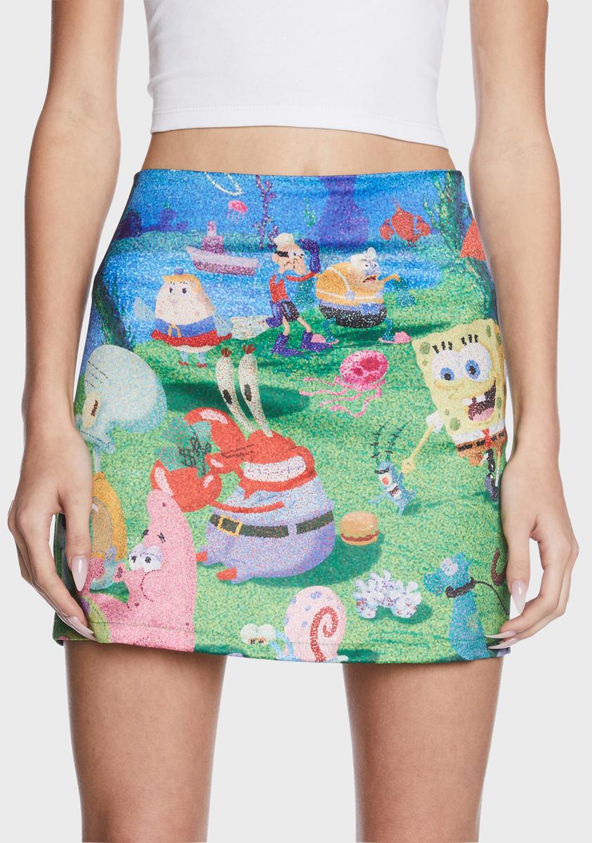 Dolls Kill x SpongeBob Satin Engineered Graphic Mini Skirt