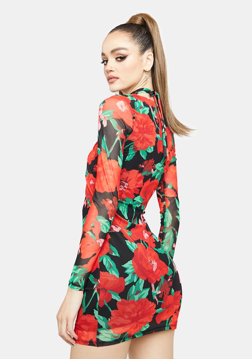 AFRM Floral Wrap Front Mesh Mini Dress Rogue Garden Dolls Kill