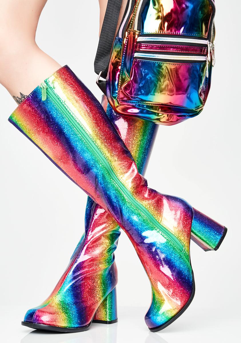 Rainbow Glitter Gogo BootsNN Dolls Kill