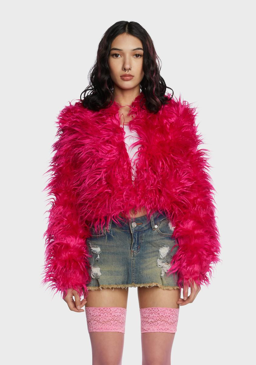 Shaggy Faux Fur Cropped Jacket - Dark Pink – Dolls Kill