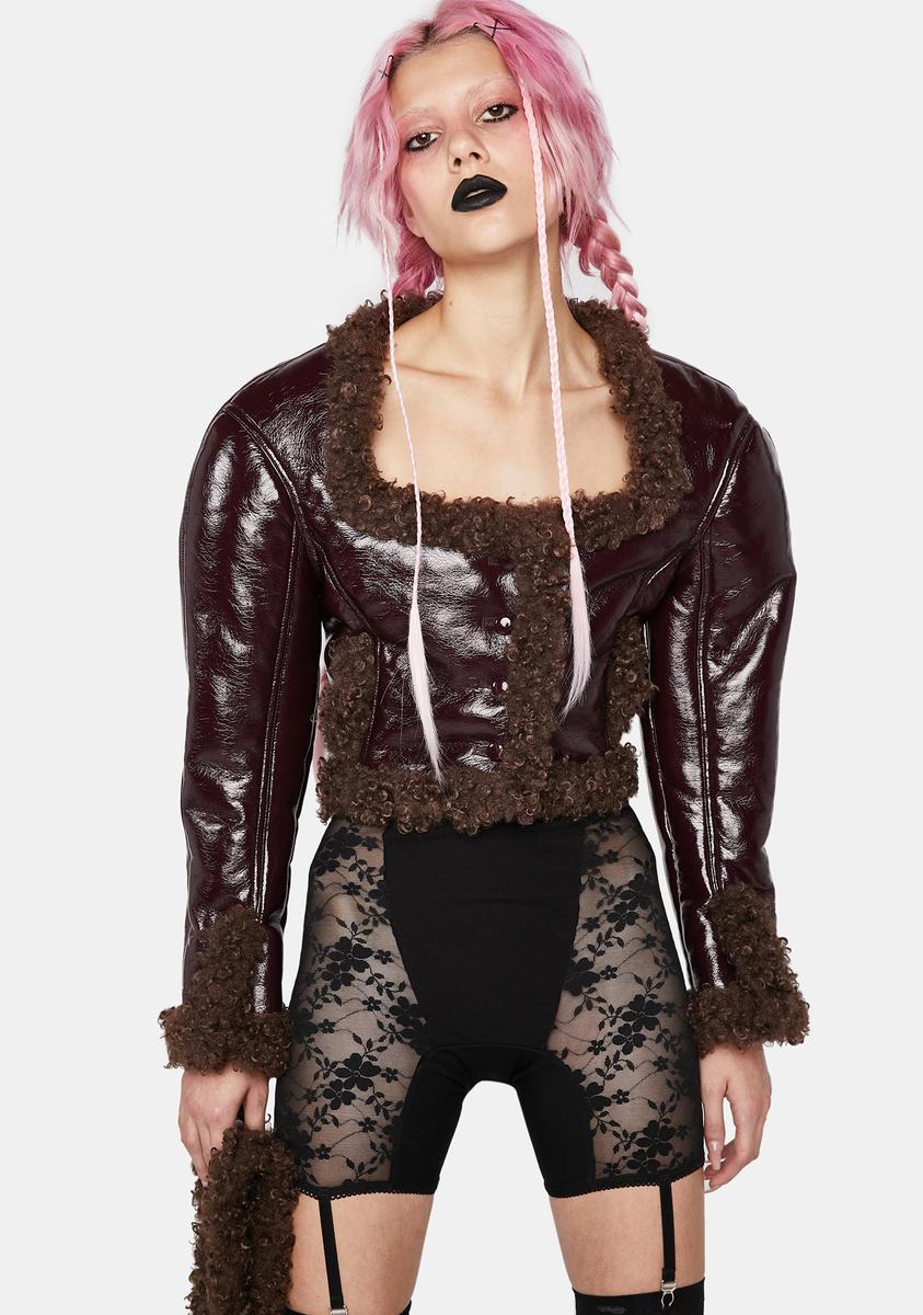 Brown Patent Leather And Faux Fur Double Sided Cropped Coat No Dress,All Products : American Fashion Style Bags On Sale