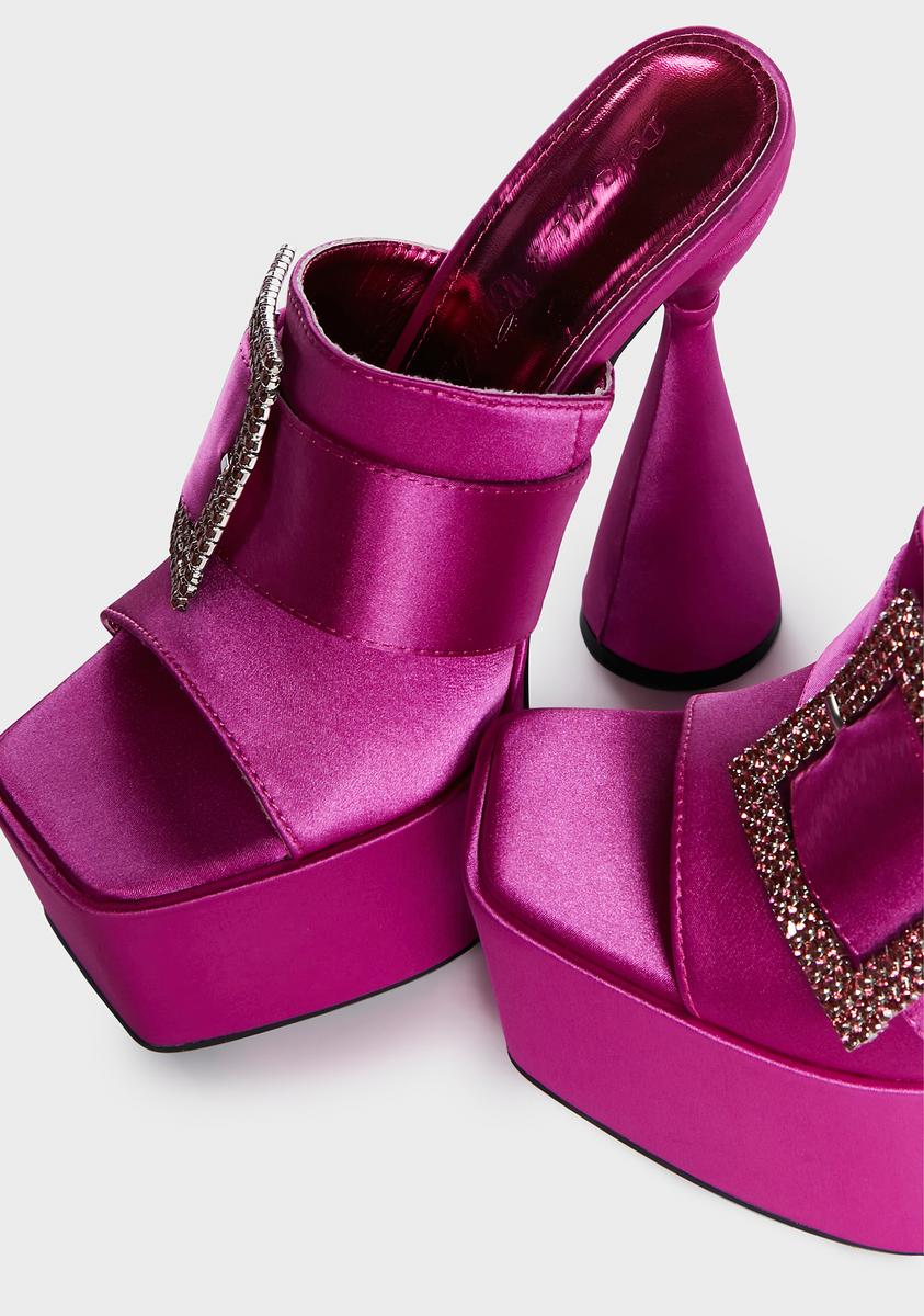 Dolls Kill x Bratz Satin Rhinestone Buckle Platform Heels Pink