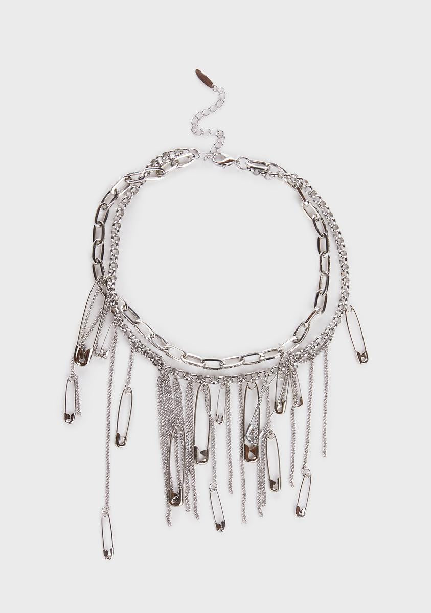 Safety Pin Chain Choker Necklace - Silver – Dolls Kill