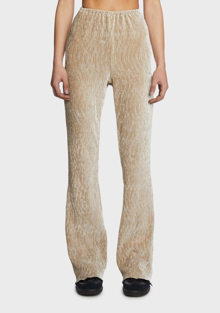 Beige Plisse Knit Flare Pants Pretty Garbage,New Products : American Fashion Style Bags On Sale Beige Plisse Knit Flare Pants Pretty Garbage,New Products : American Fashion Style Bags On Sale