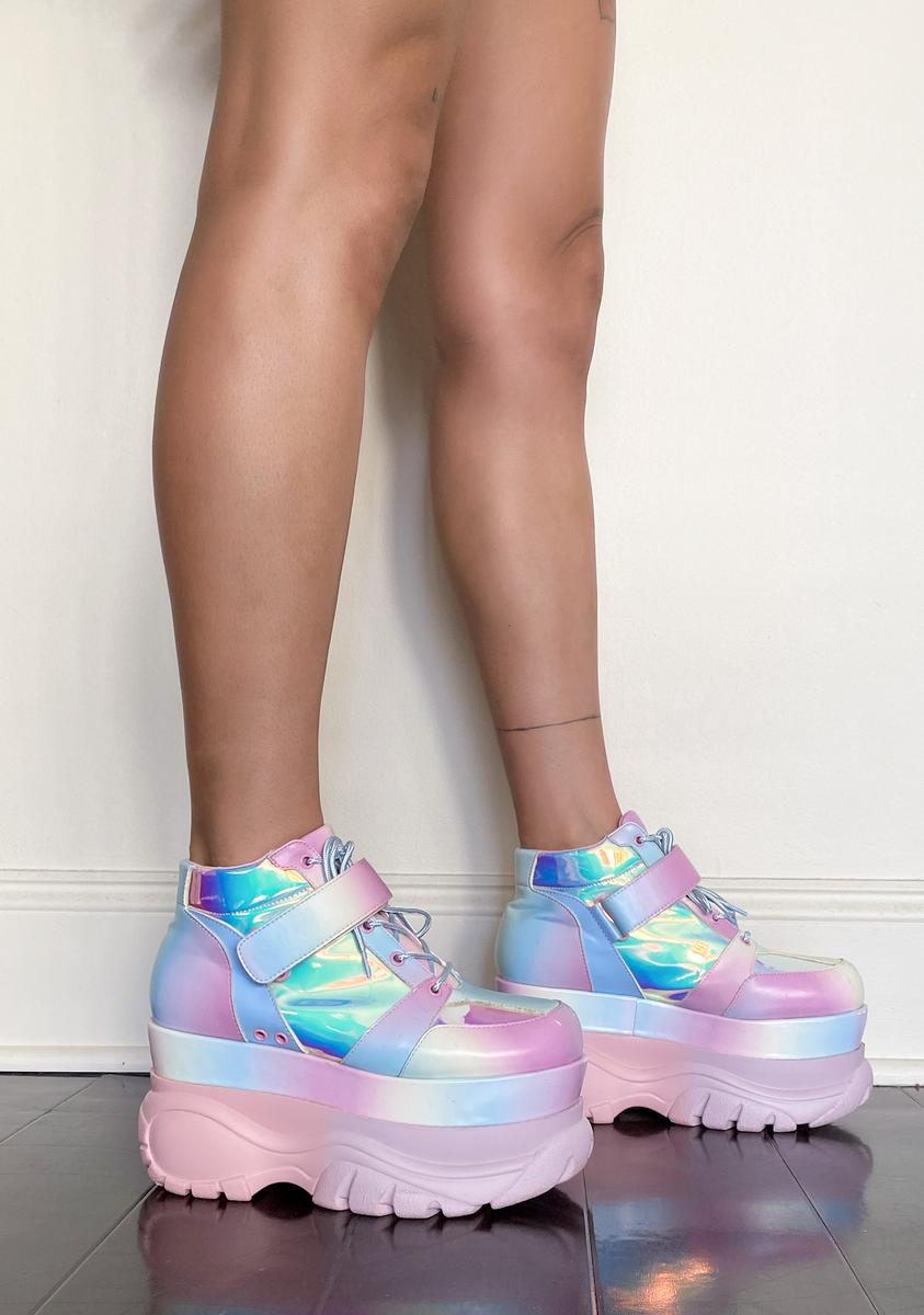 Sugar Thrillz Platform Sneakers Iridescent Blue Pink Pastel Dolls Kill