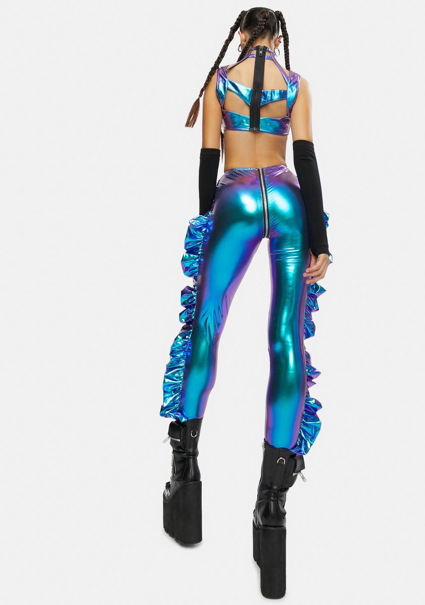 Club Exx Metallic Ruffle Pants Blue Dolls Kill