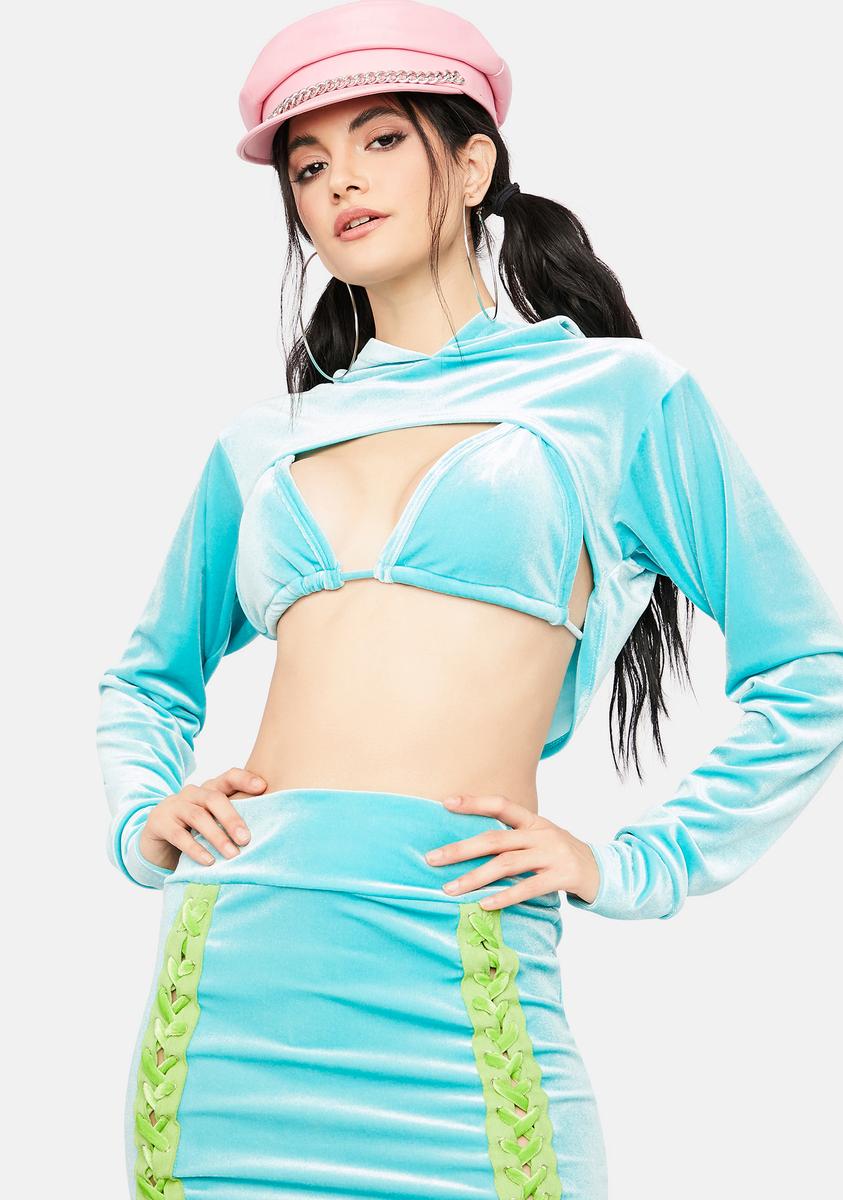 Bad Behavior Velour Cutout Hoodie,All Products : American Fashion Style Bags On Sale