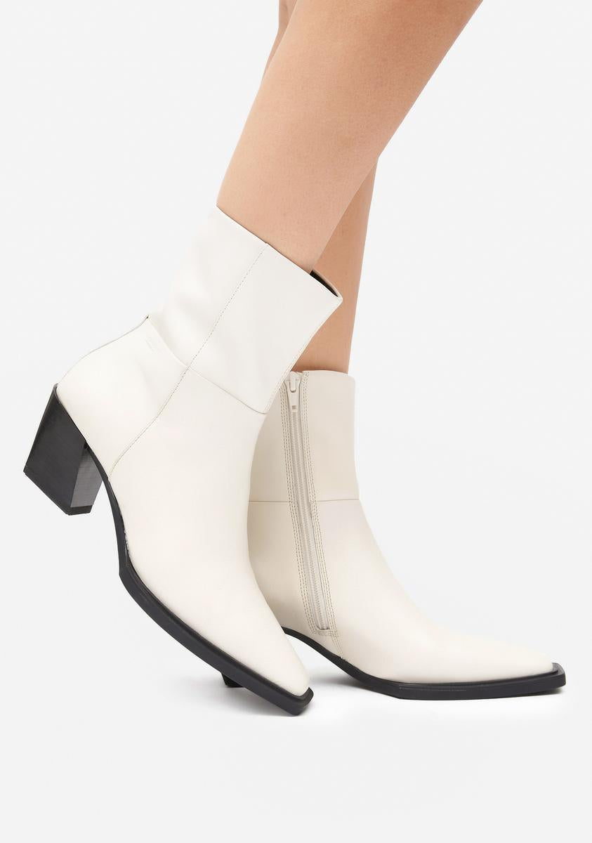 Leather Mid Rise Square Toe Boots - Off White – Dolls Kill