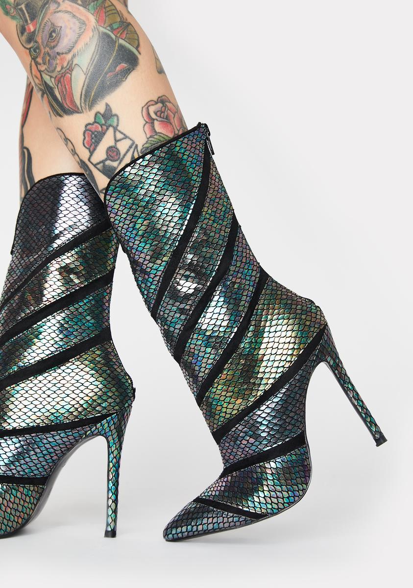 Plushin Metallic Snakeskin Boots Lemon Drop by Privileged,Specials : American Fashion Style Bags On Sale