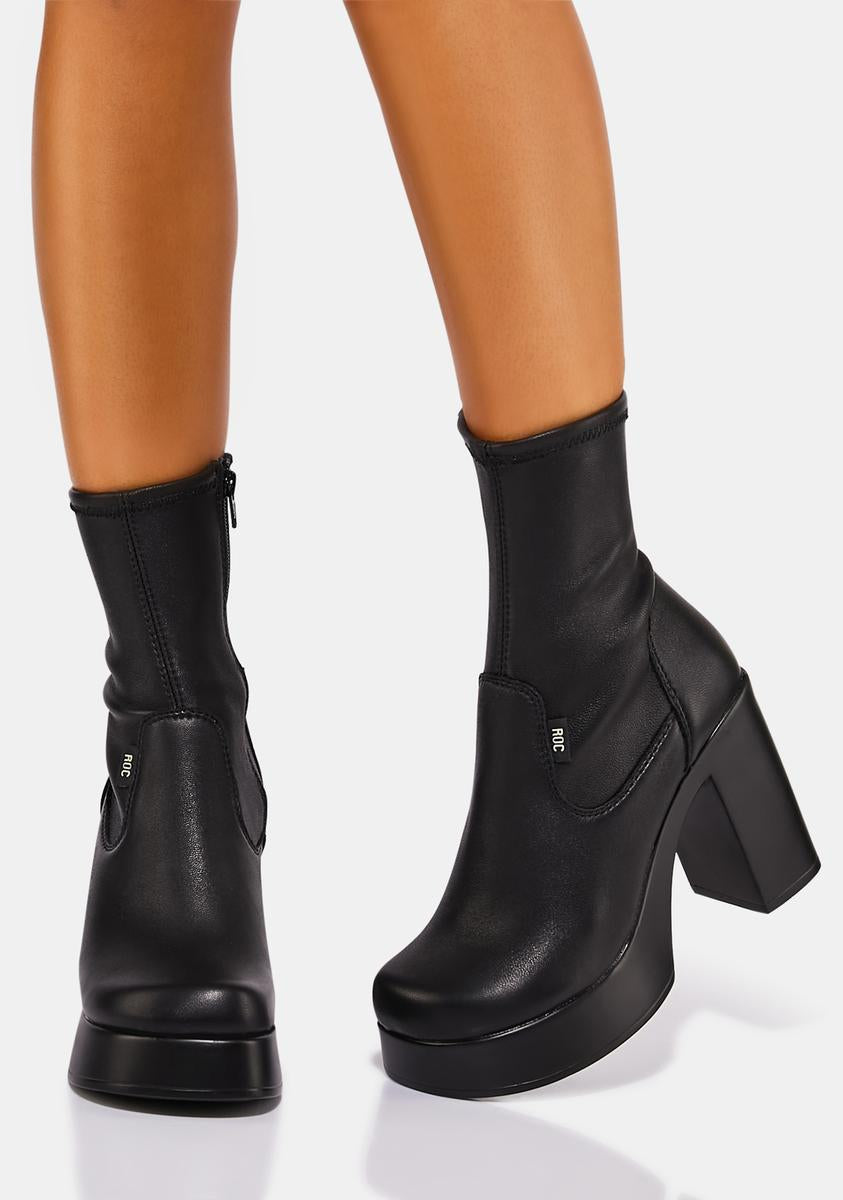 Roc Boots Australia Stretch Leather Heeled Platform Ankle Boots Black