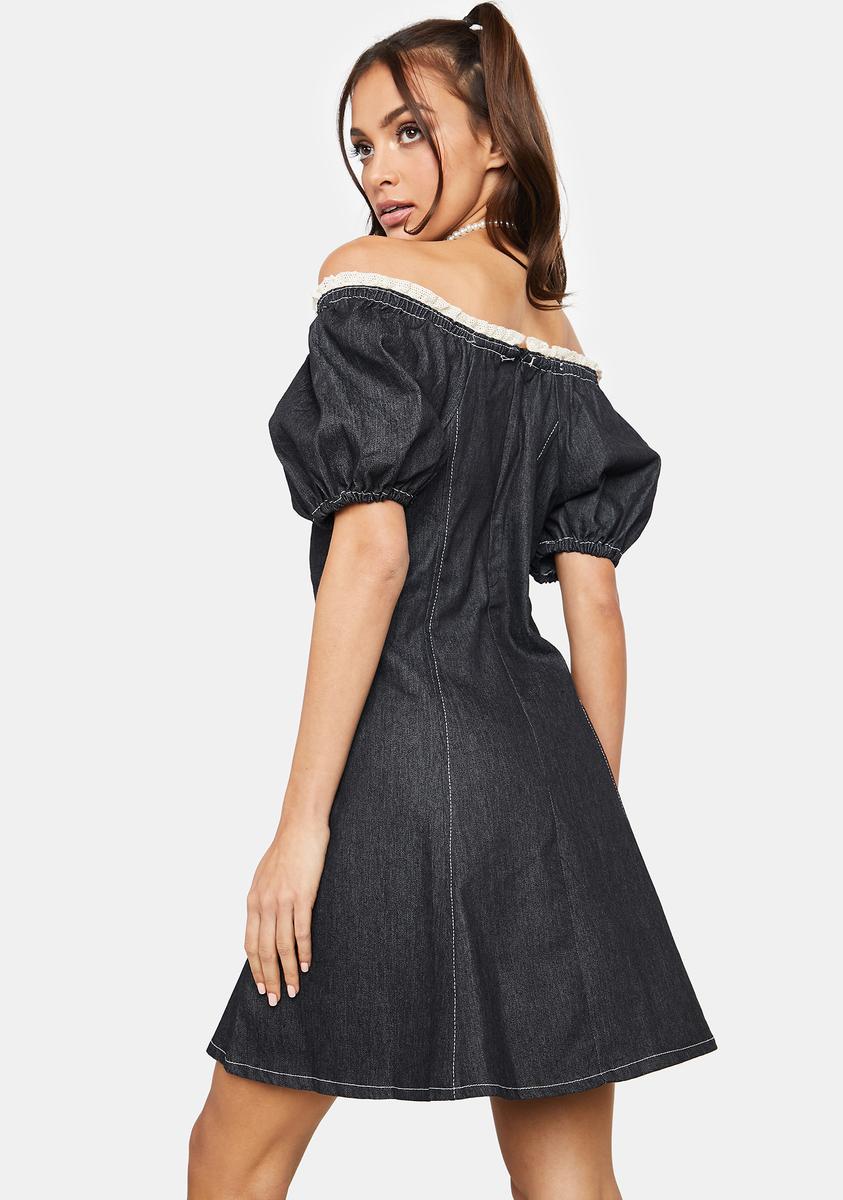 Denim Puff Sleeve Lace Up Babydoll Mini Dress - Black Dolls Kill Denim Puff Sleeve Lace Up Babydoll Mini Dress - Black Dolls Kill