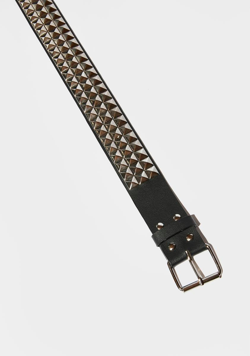 Vegan Leather Pyramid Stud Buckle Belt - Silver/Black