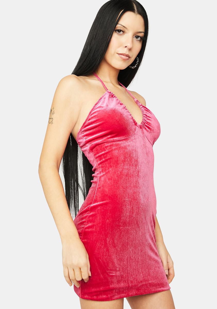 Plunging Halter Neck Velvet Bodycon Mini Dress