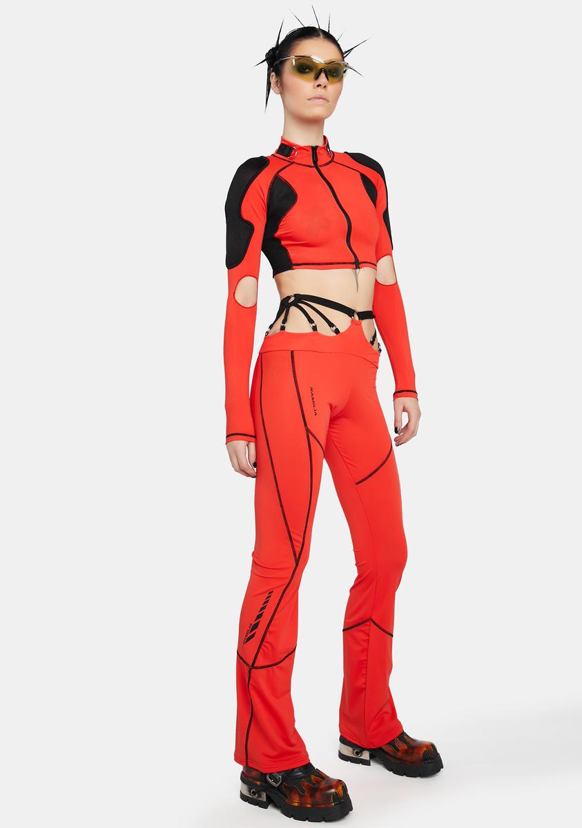 Namilia Strappy Cut Out Stretch Flare Pants - Red – Dolls Kill