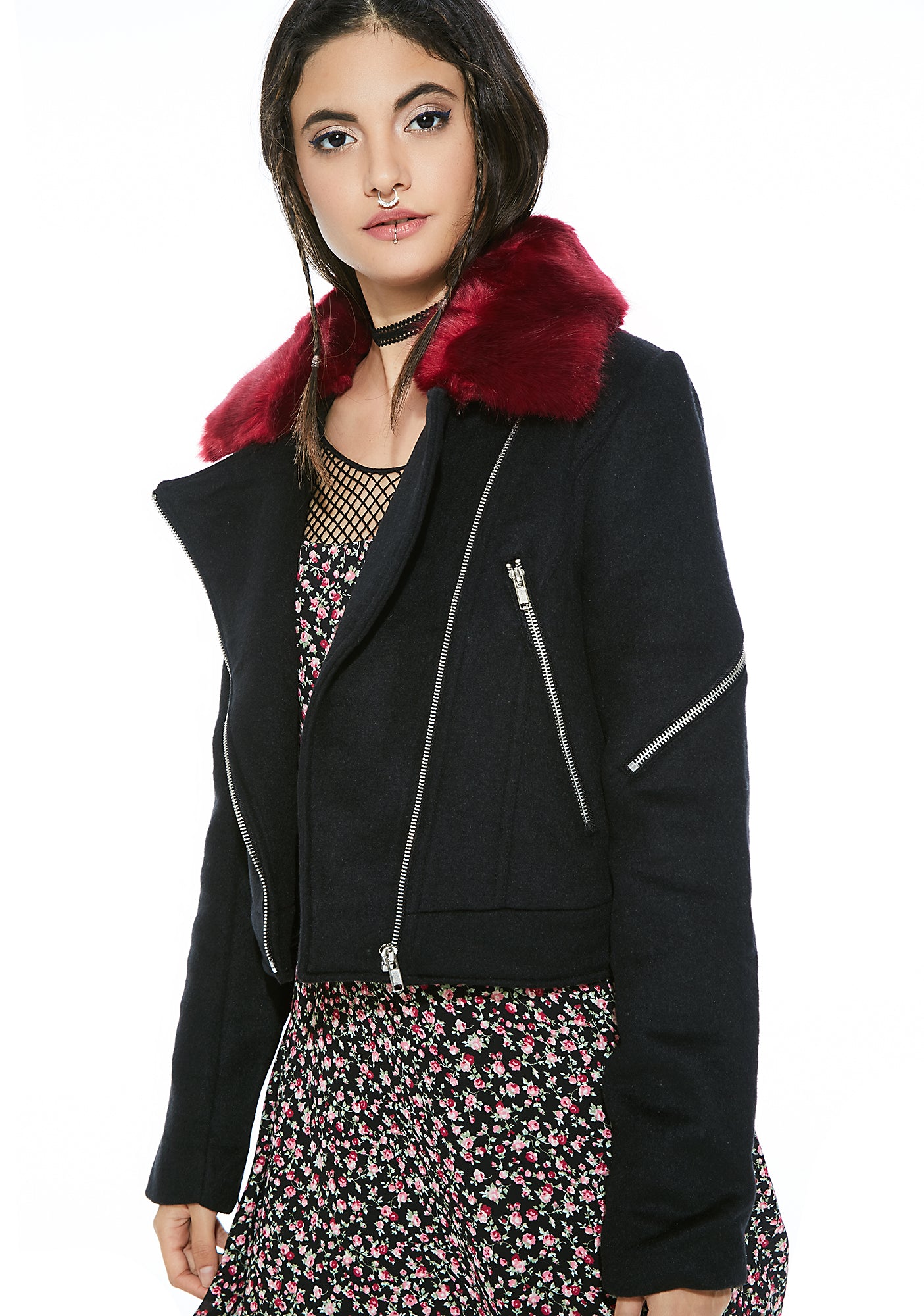 Fur Collar Moto Jacket – Dolls Kill