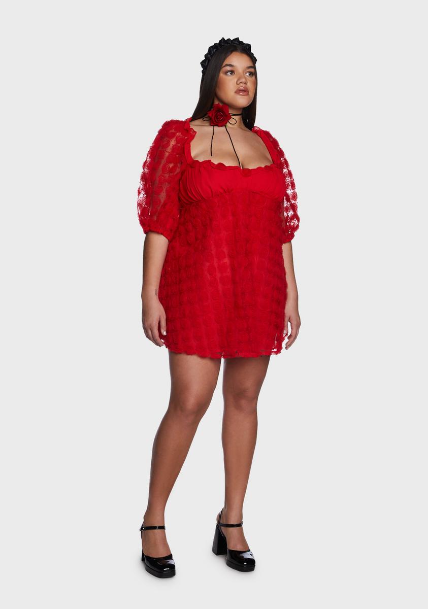 fitted lace wedding dress Plus Size Sash Tube Mini Dress Red / 3X main image 1
