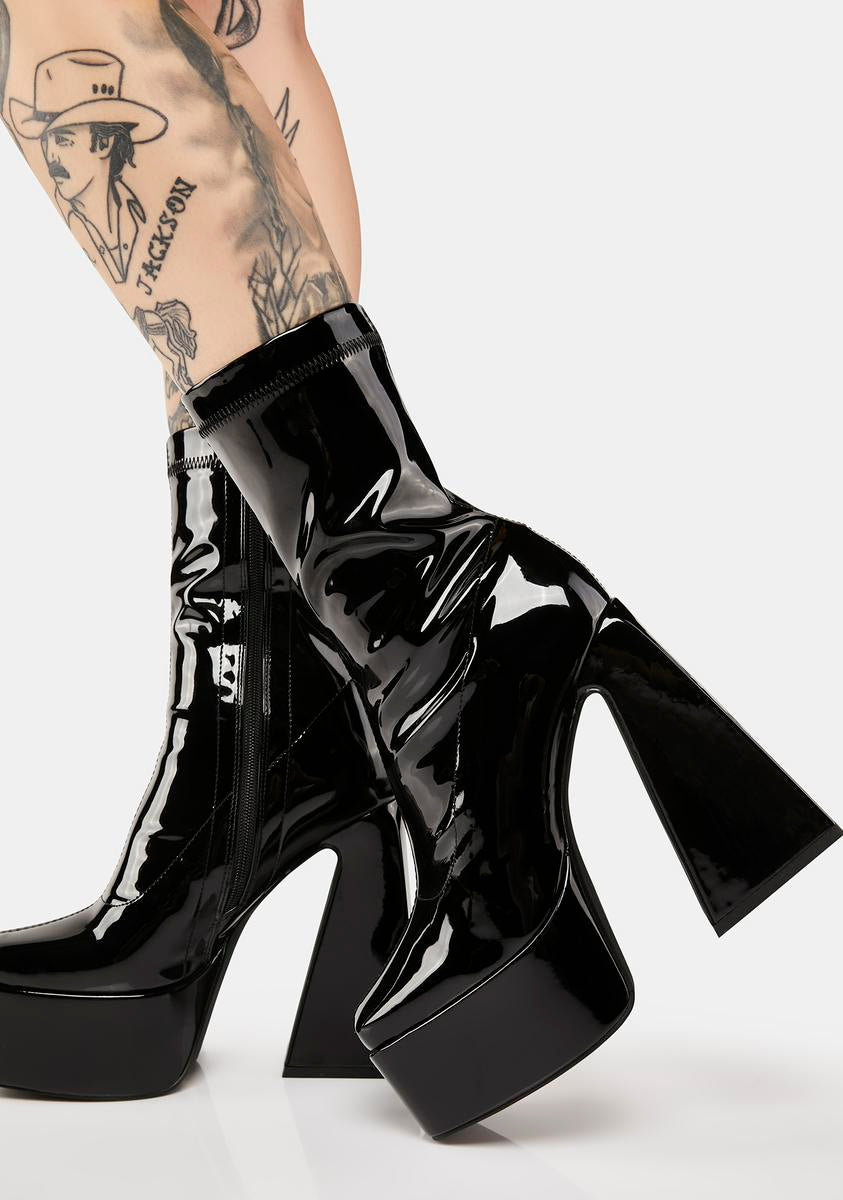 SIMMI Patent Vegan Leather Ankle Boots - Black – Dolls Kill