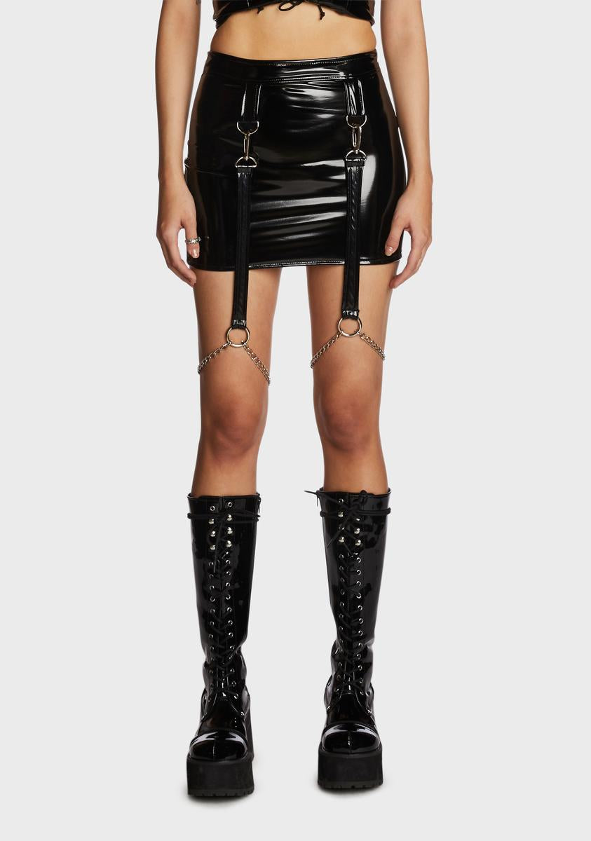 Forbidden Clothing Vinyl Chain Garter Strap Mini Skirt - Black – Dolls Kill