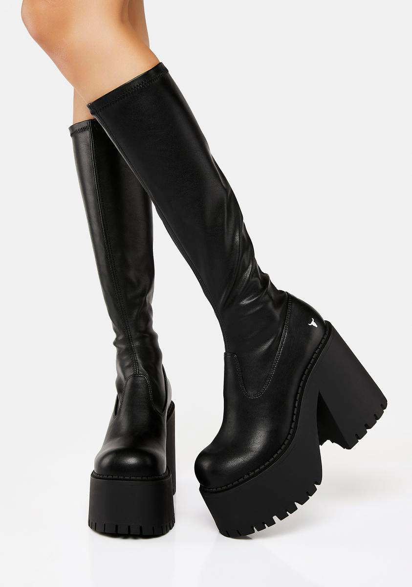 Windsor Smith Knee-High Leather Sock Boots - Black – Dolls Kill