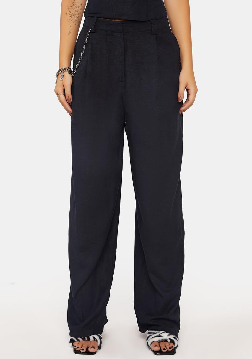 Lioness Chain Detail Oversized Wide Leg Pants - Dark Blue – Dolls Kill