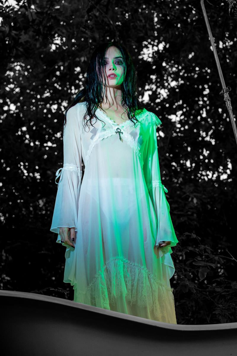 Widow Halloween Chiffon Lace Maxi Dress