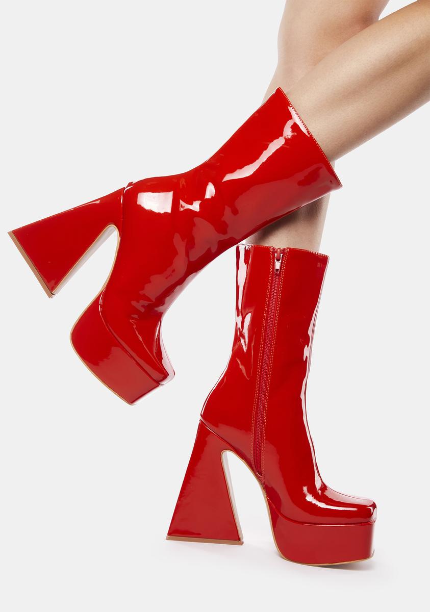 Vegan Leather Zip Up Platform Boots - Red – Dolls Kill