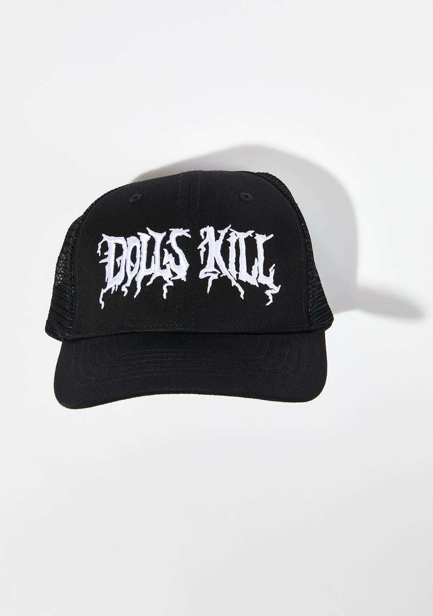 Dolls Kill Embroidered Logo Trucker Hat Black/White