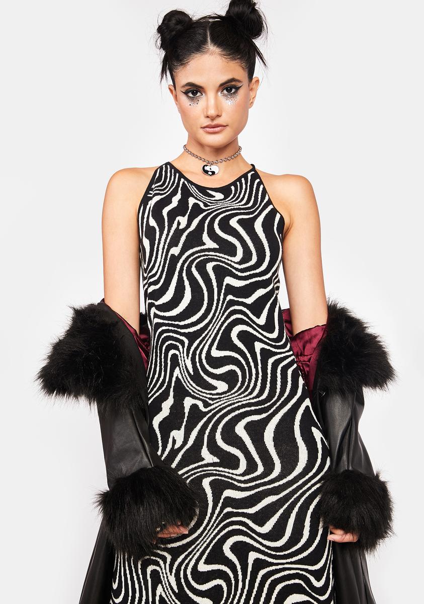 black and white swirl dress Another Girl Print Knit Midi White Dress, Black Booties KR5102023 Suitable for all seasons Bottom Size:32x32