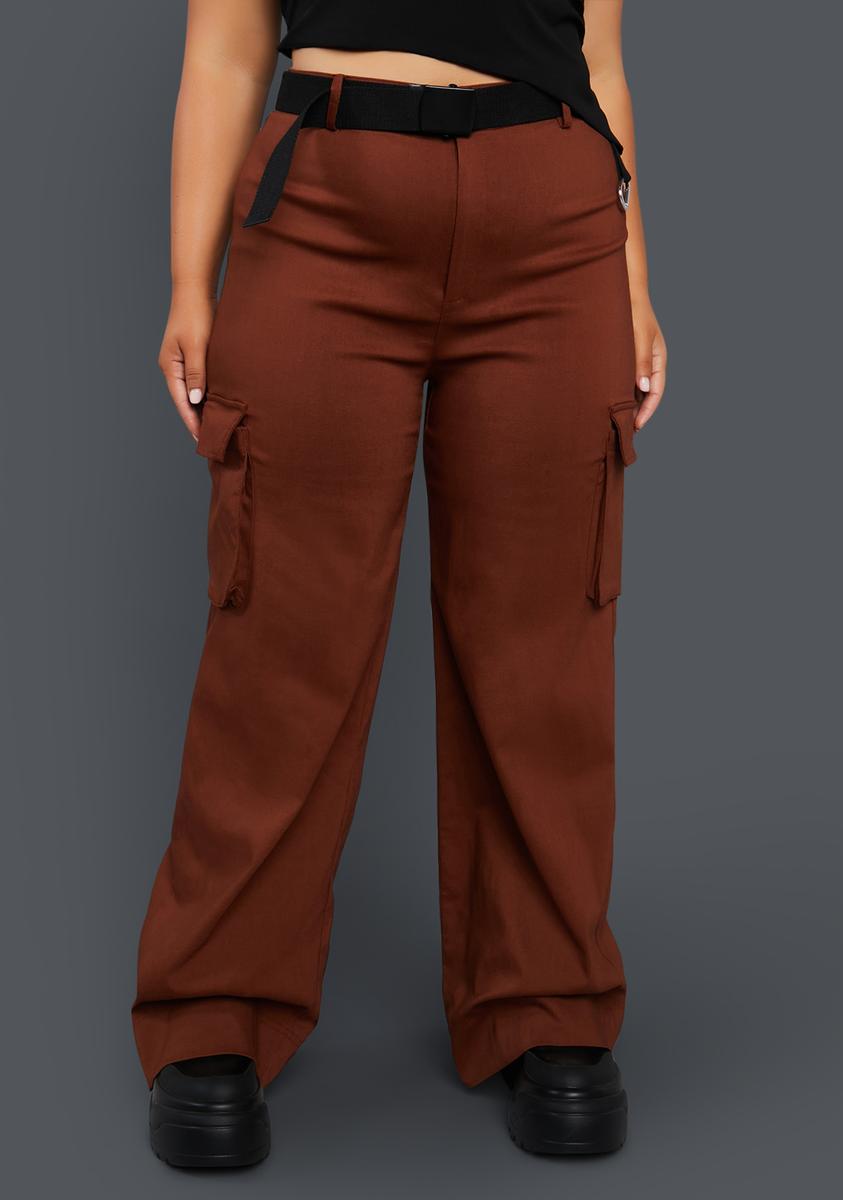 Plus Size Poster Grl High-Waisted Belted Cargo Pants - Brown – Dolls Kill