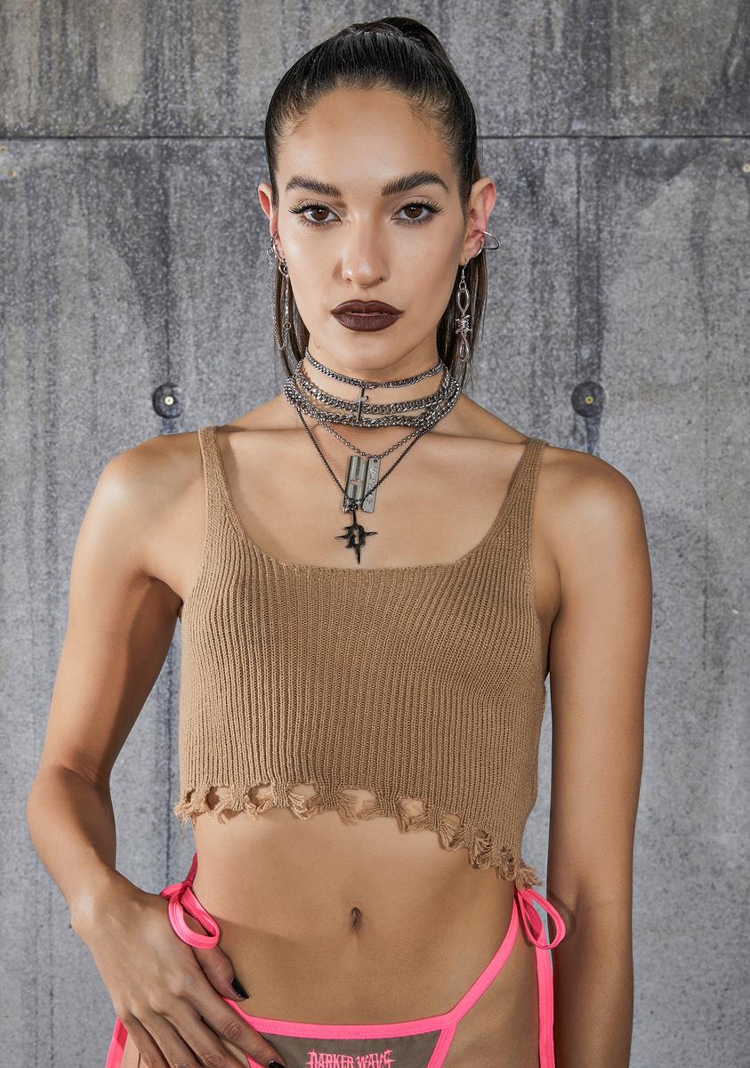 Snare Cropped Raw Edge Sweater Tank DARKER WAVS,Specials : American Fashion Style Bags On Sale