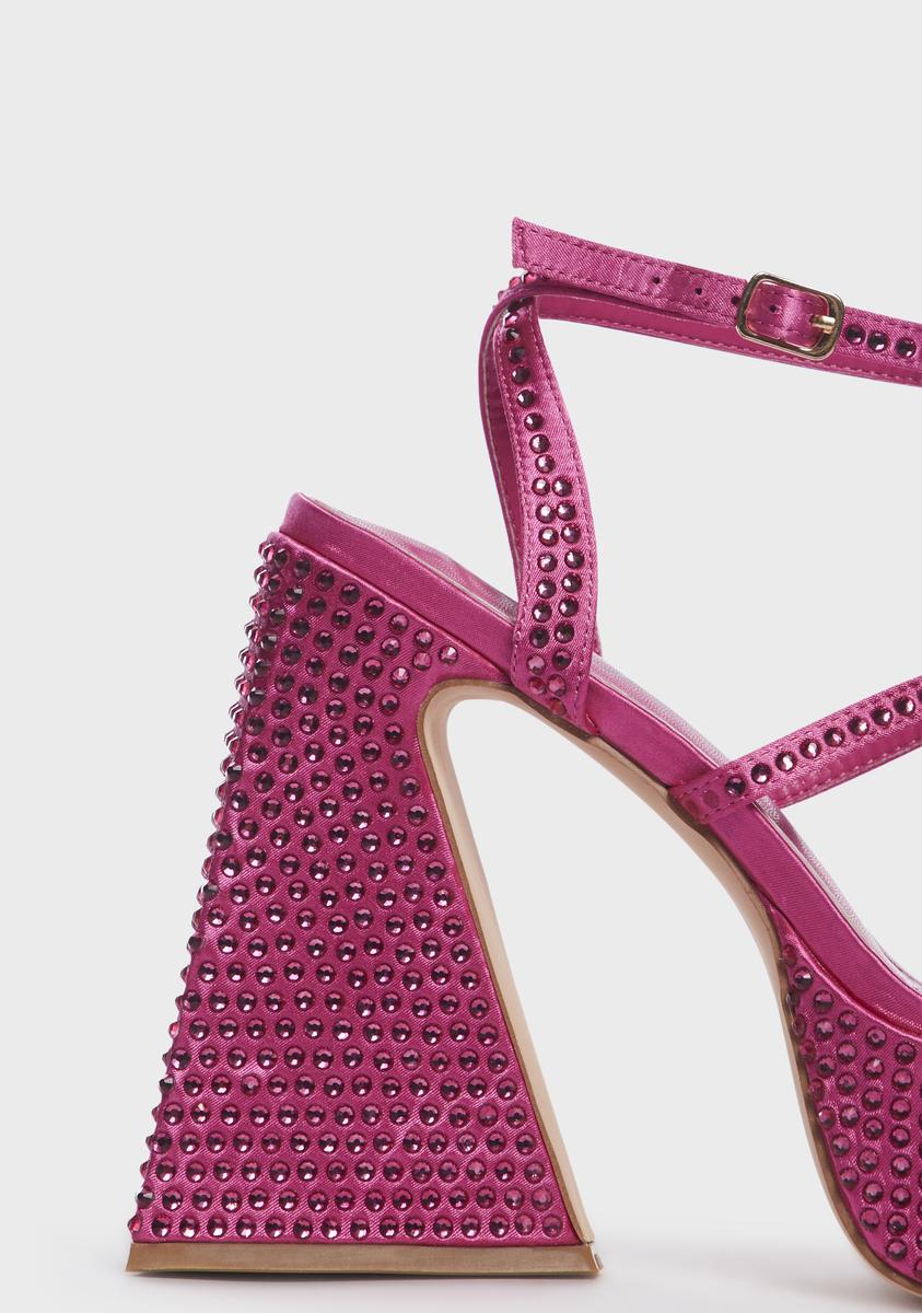 Sparkly Strappy Block Heels - Pink â Dolls Kill