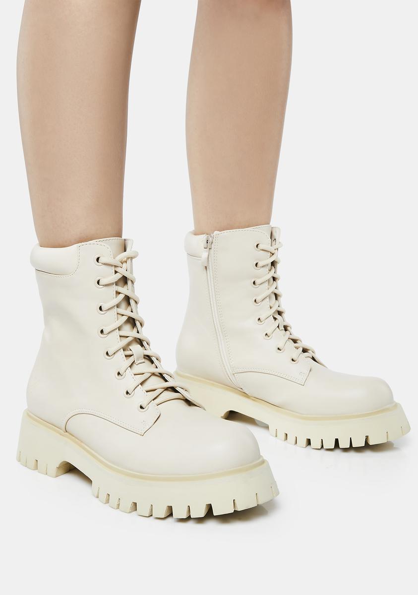 Koi Footwear Padded Lace Up Combat Boots - Off White – Dolls Kill