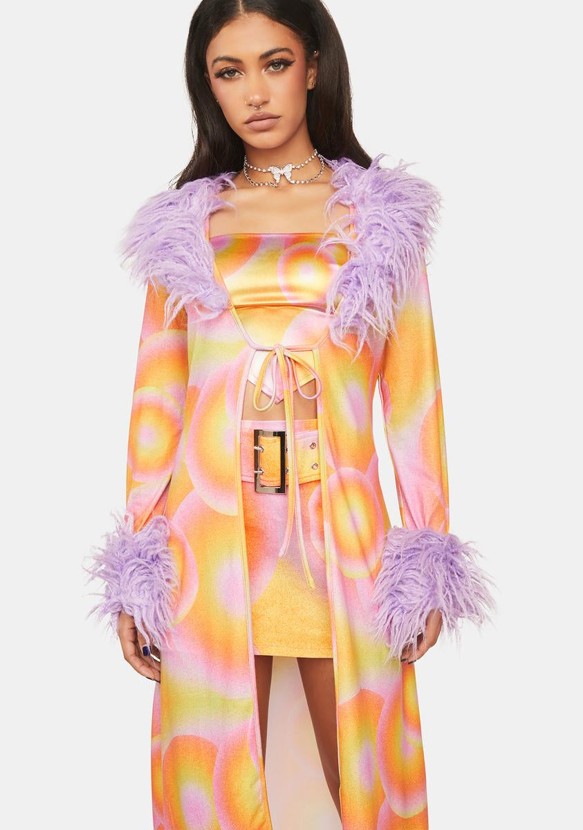 Elsie & Fred 70s Print Faux Fur Cardigan - Orange – Dolls Kill