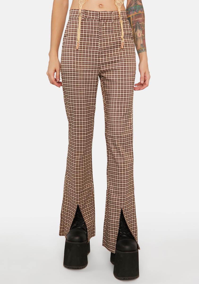 Brown Check Split Hem Trousers Daisy Street,All Products : American Fashion Style Bags On Sale