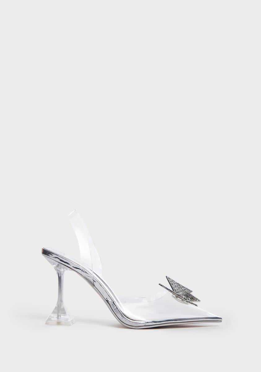 Public Desire Rhinestone Bow Clear Heels - Silver – Dolls Kill