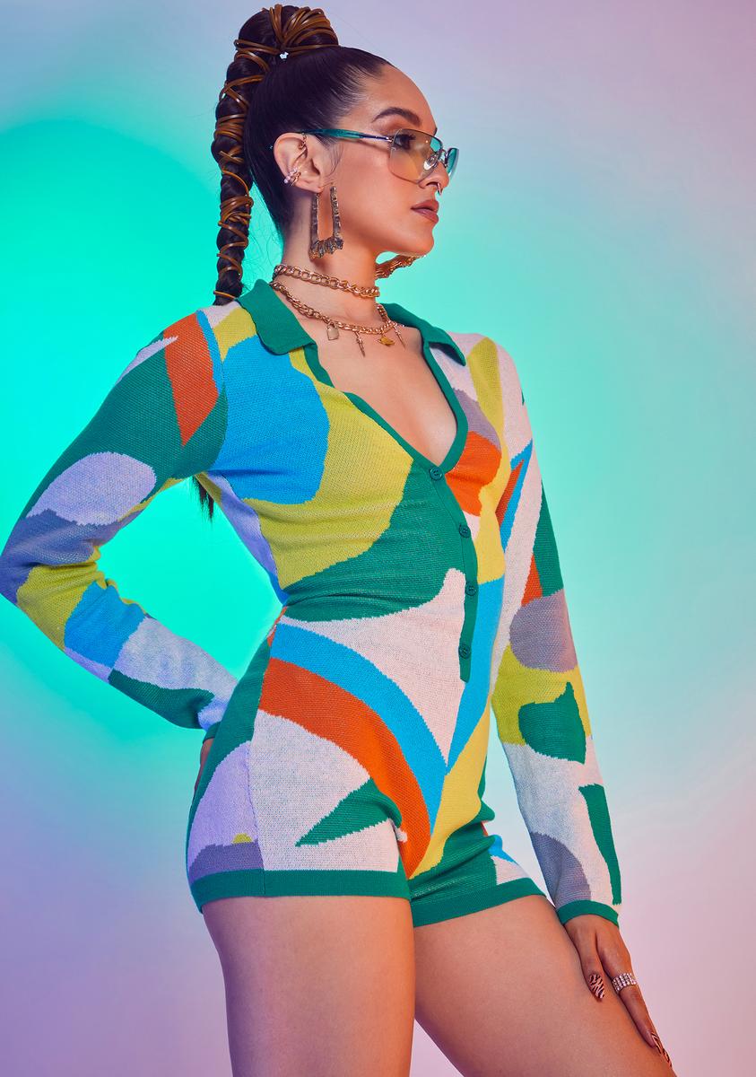 Jaded London Abstract Art Print Long Sleeve Romper Dolls Kill