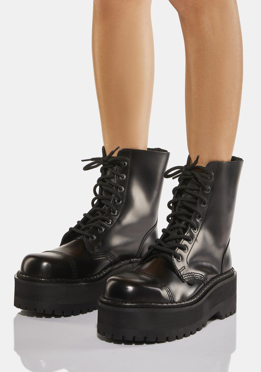Underground UK 8 Eyelet Leather Combat Boots - Black – Dolls Kill