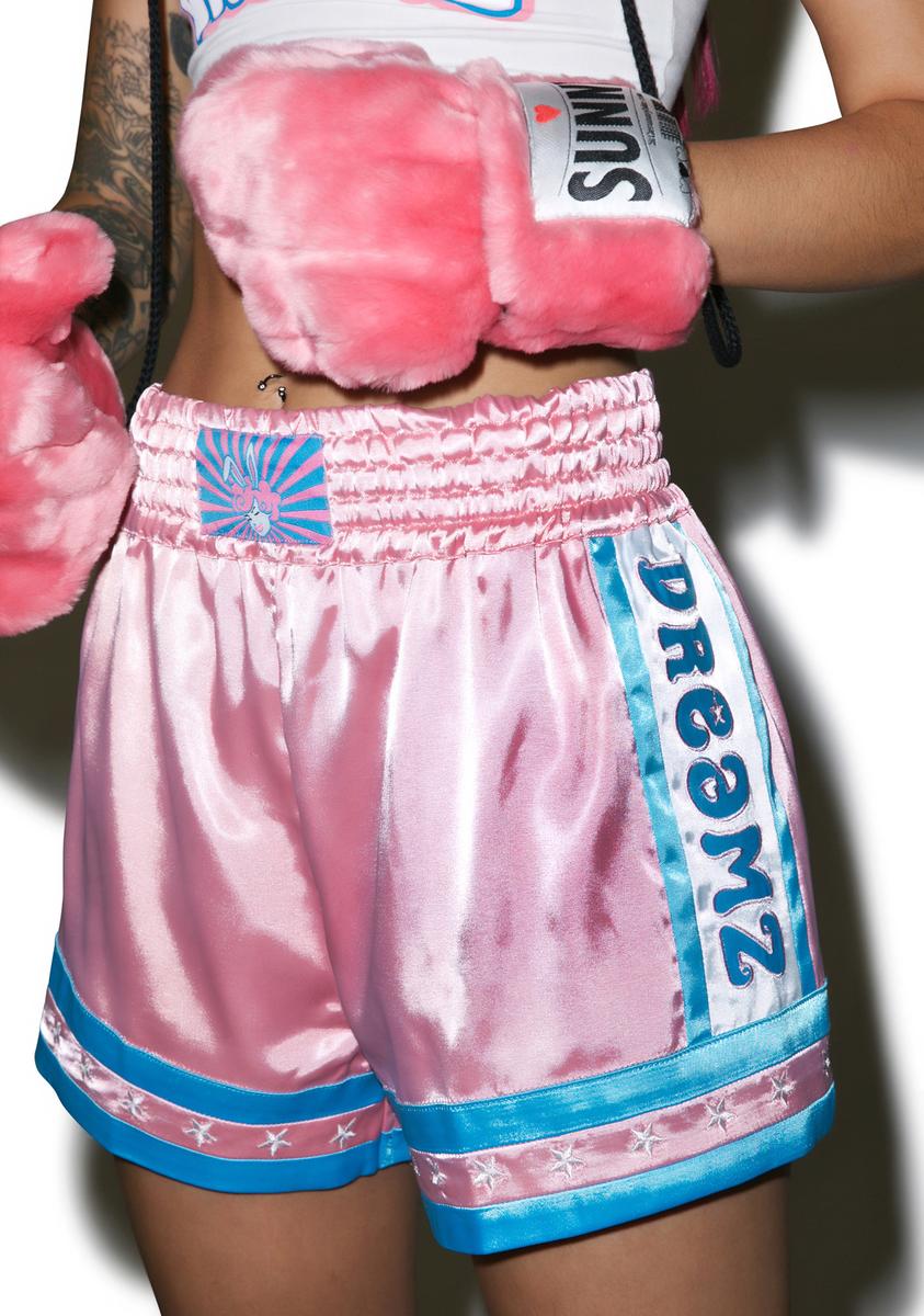 Pastel Muay Thai Satin Shorts Bunny Dreamz,Specials : American Fashion Style Bags On Sale