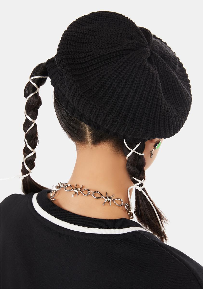 x-Girl Rib Knit Logo Beret - Black – Dolls Kill