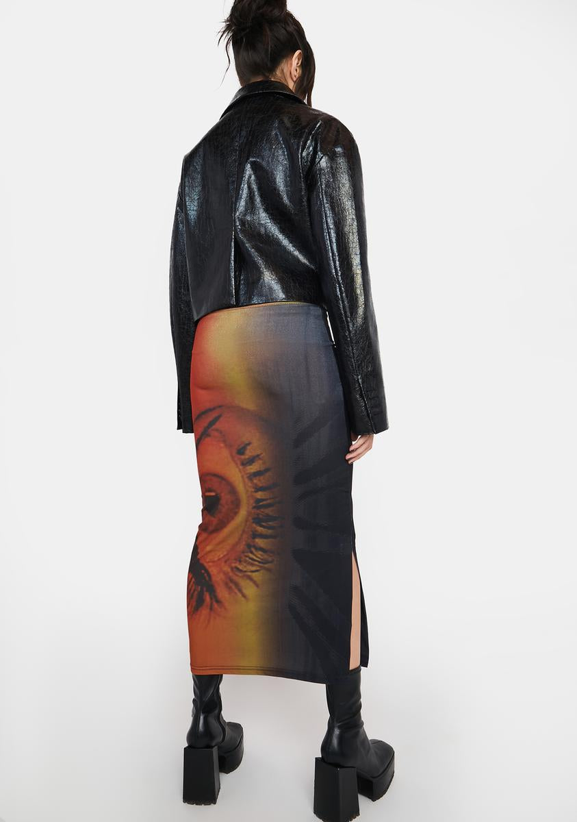 Badee Eye Print Mesh Maxi Skirt - Orange – Dolls Kill