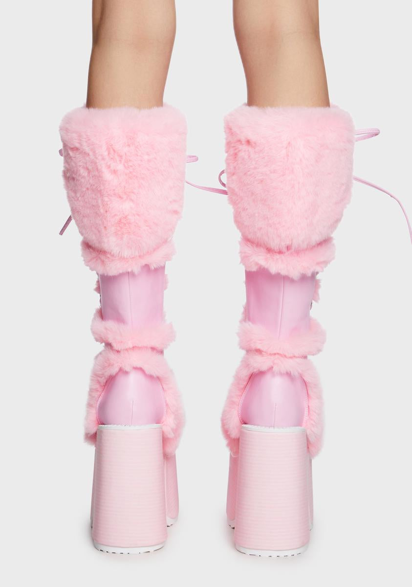 Demonia x Dolls Kill Eskimo-305 Faux Fur Knee High Platform