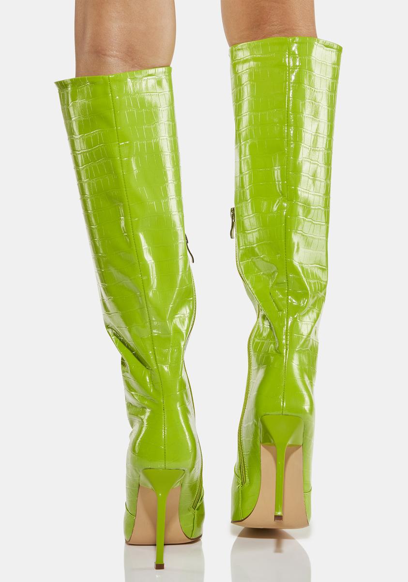 Simmi Heeled Knee High Croc Boots - Green – Dolls Kill