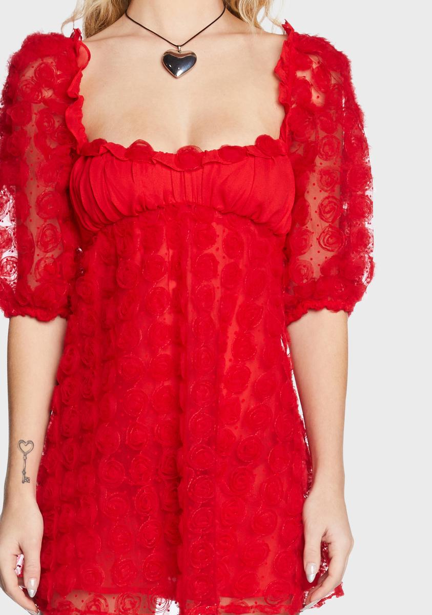 For Love & Lemons Chiffon Rose Applique Mini Dress