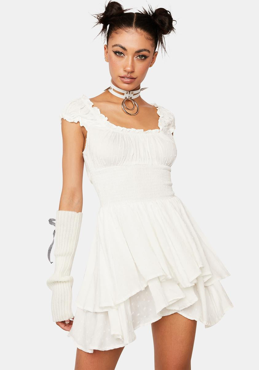 Dotted Smocked Mini Dress - White – Dolls Kill