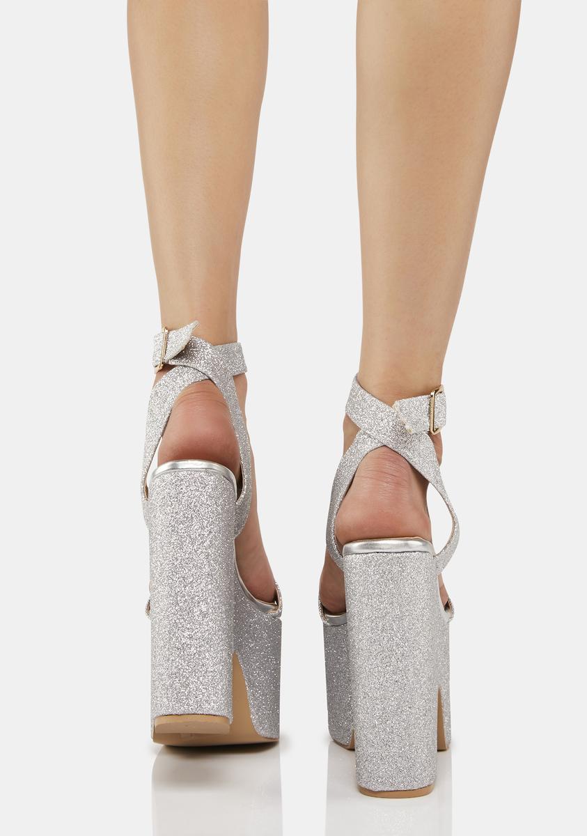 Lemon Drop by Privileged Glitter Platform Heels Silver Dolls Kill